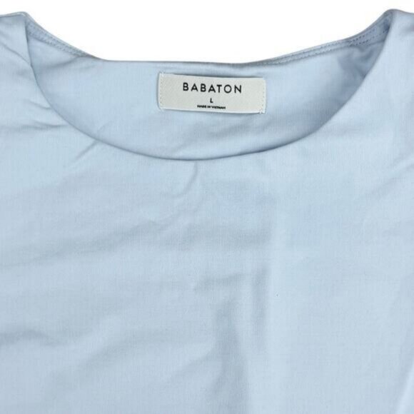 Aritzia Babaton Contour Crew Neck Shoulder Pad Bodysuit In Light Blue Size Large - Picture 3 of 5